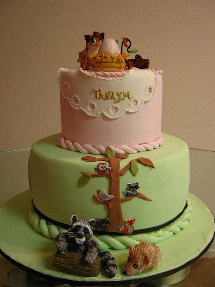 Forest Friends Themed Baby Shower Cake