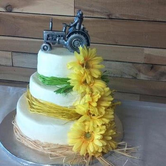 Tractor/Daisy Wedding Cake
