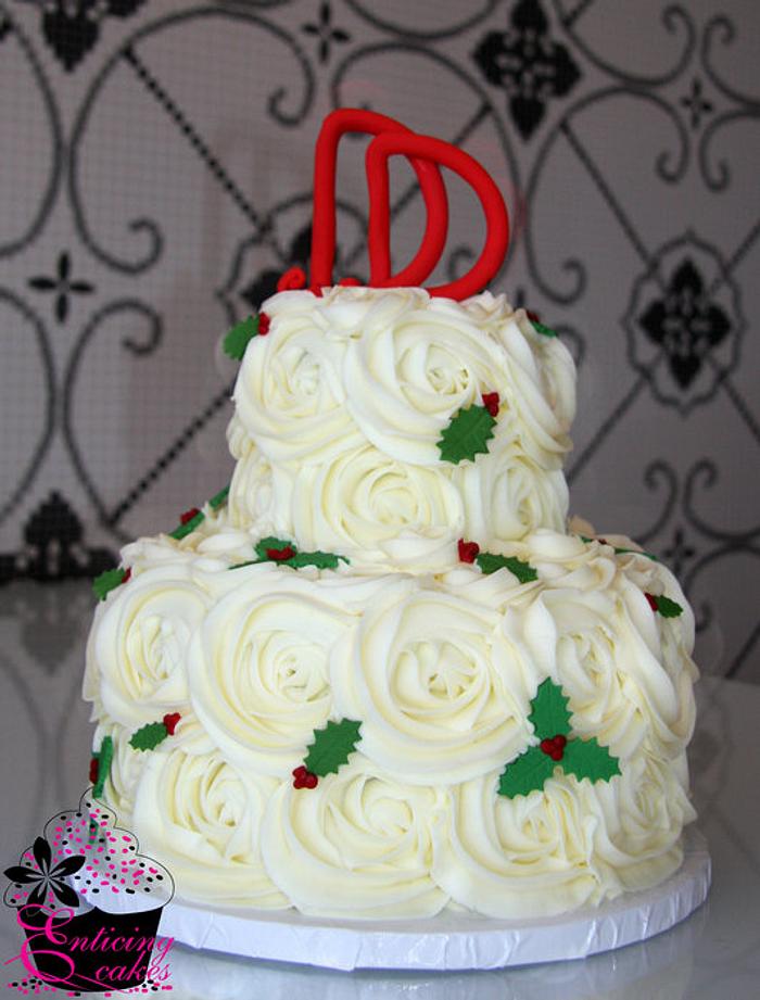 Holly Rosette Wedding Cake