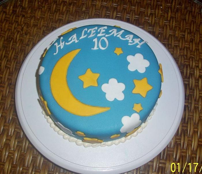 Moon Stars and Clouds Birthday Cake