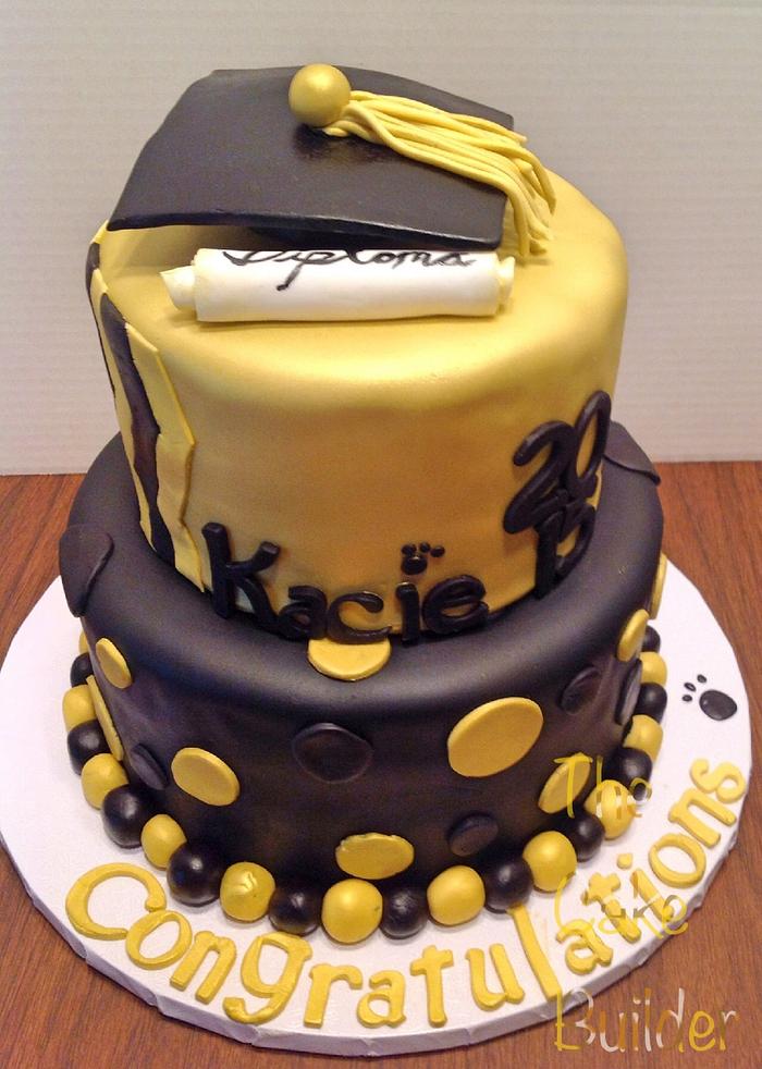 Gold and black graduation cake