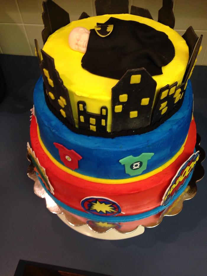 Super hero baby shower cake 
