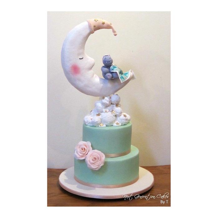 To the moon baby shower cake