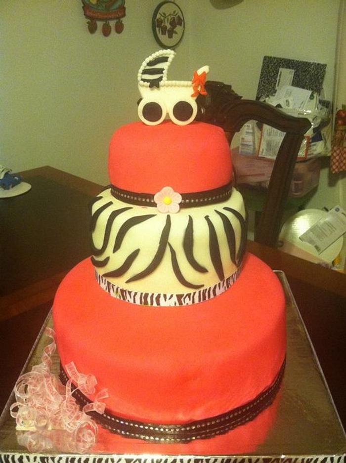 hot pink and and zebra babyshower cake