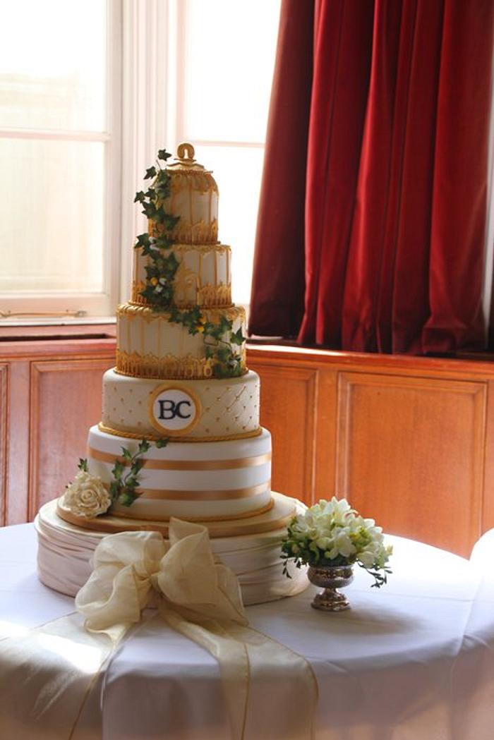Gold Birdcake wedding cake (main cake) & Fruitcake and cupcake tower