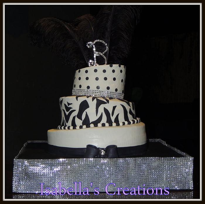 Sweet 16 White, Black and Red Theme - Decorated Cake by - CakesDecor