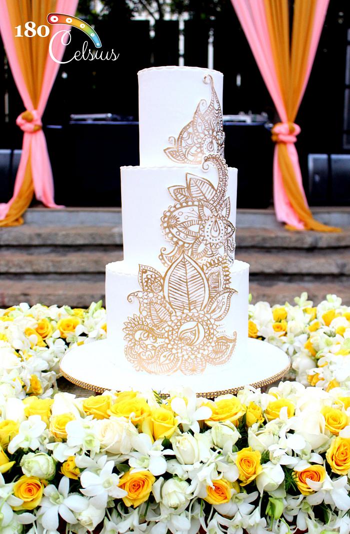 Gold Mehendi Wedding Cake