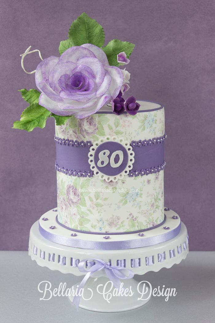 Lilac vintage cake with a wafer paper rose