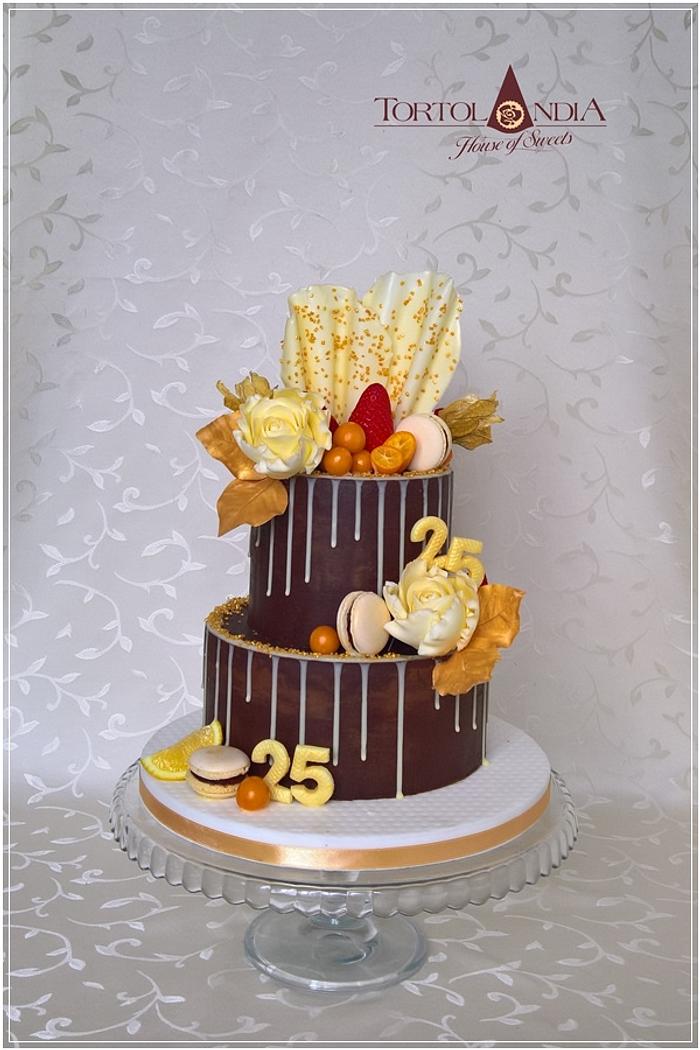 Ganache & gold birthday cake