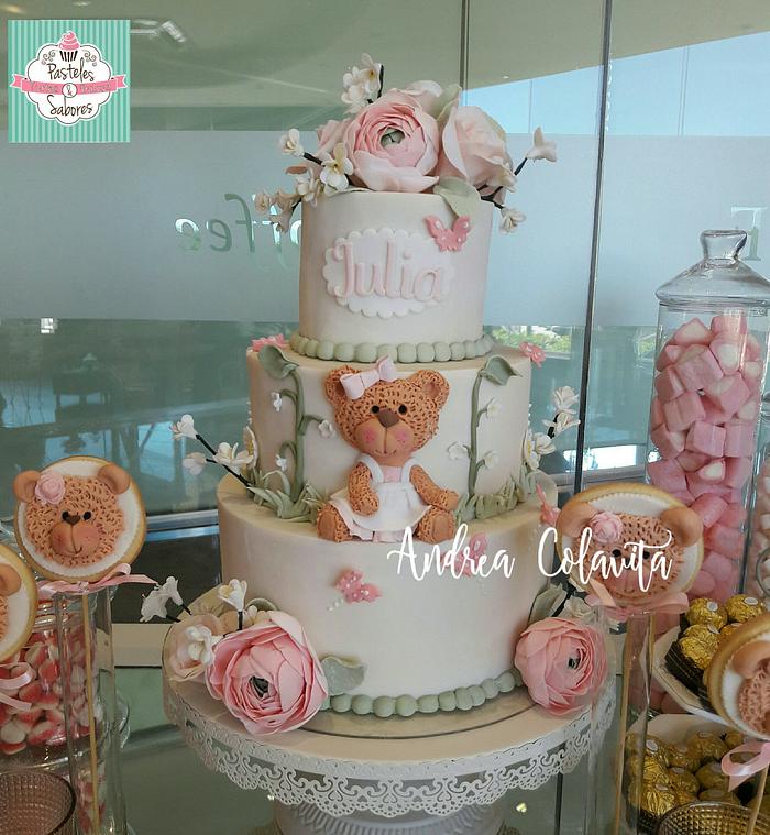 Bear cake for baby girl