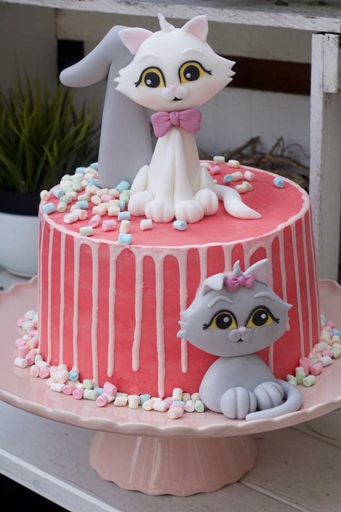 Cats drip Birthday cake Pink 