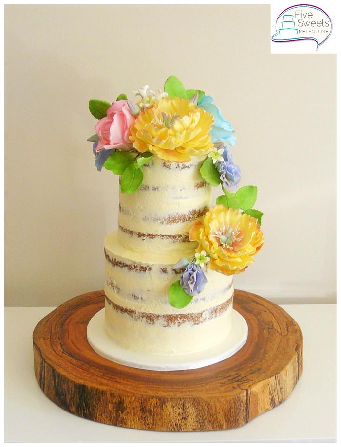 Semi Naked cake with sugar flowers