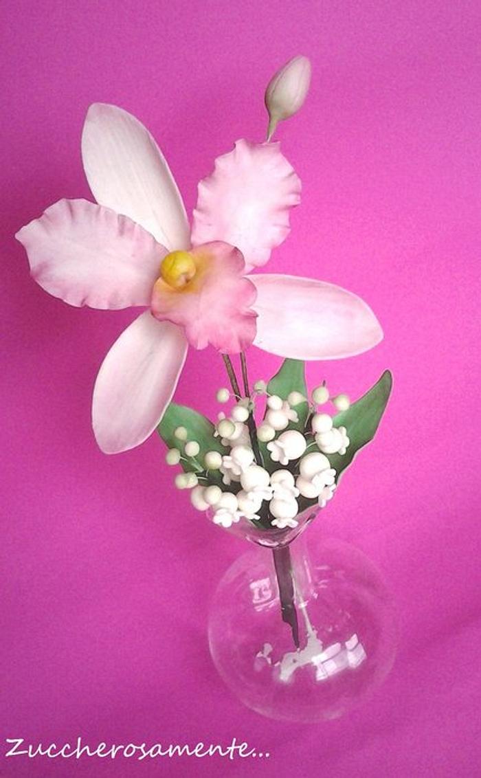 Gumpaste Orchid and Lily of the valley