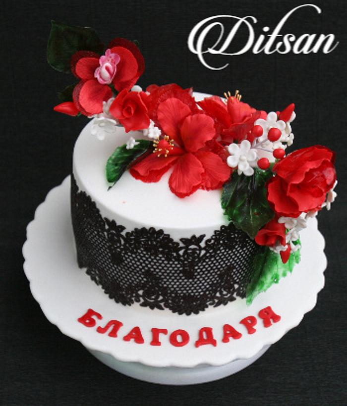 Cake with gelatin flowers