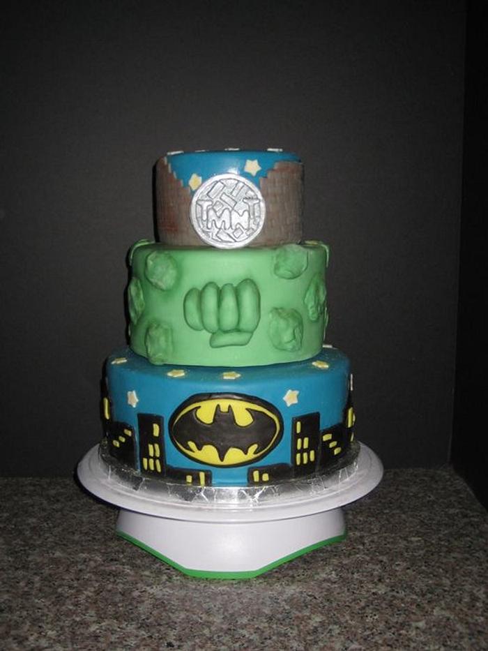 TMNT, Hulk, Batman cake