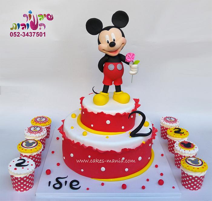 mickey mouse cake and cupcakes