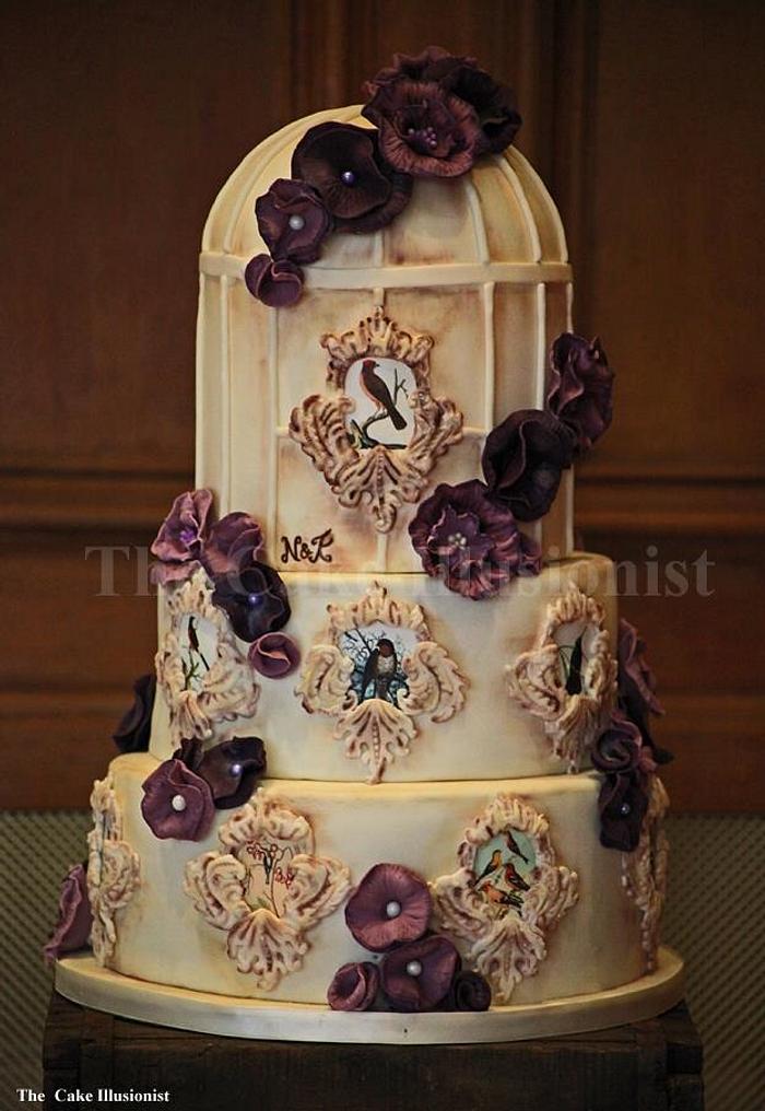 vintage birdcage wedding cake