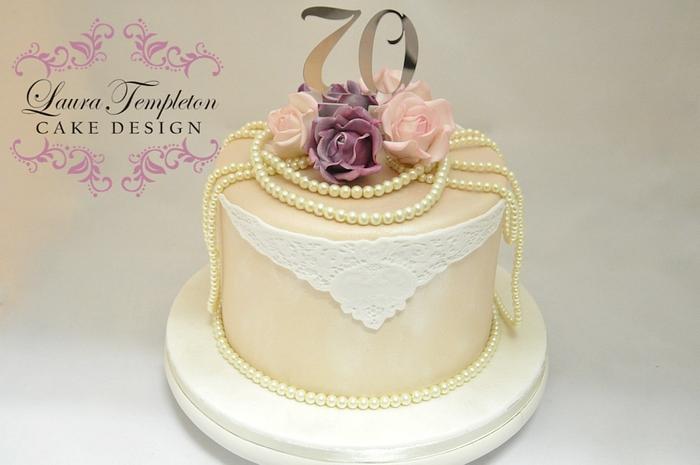Vintage Lace, Pearls & Roses Cake
