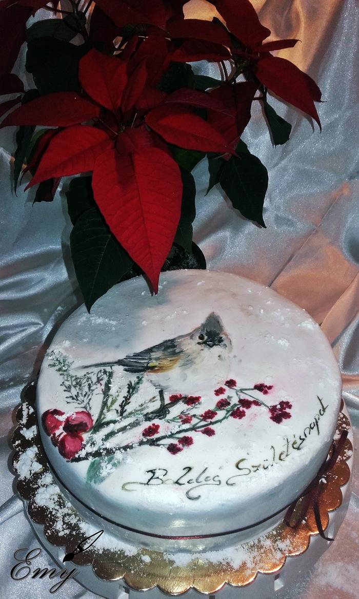 Bird in winter cake