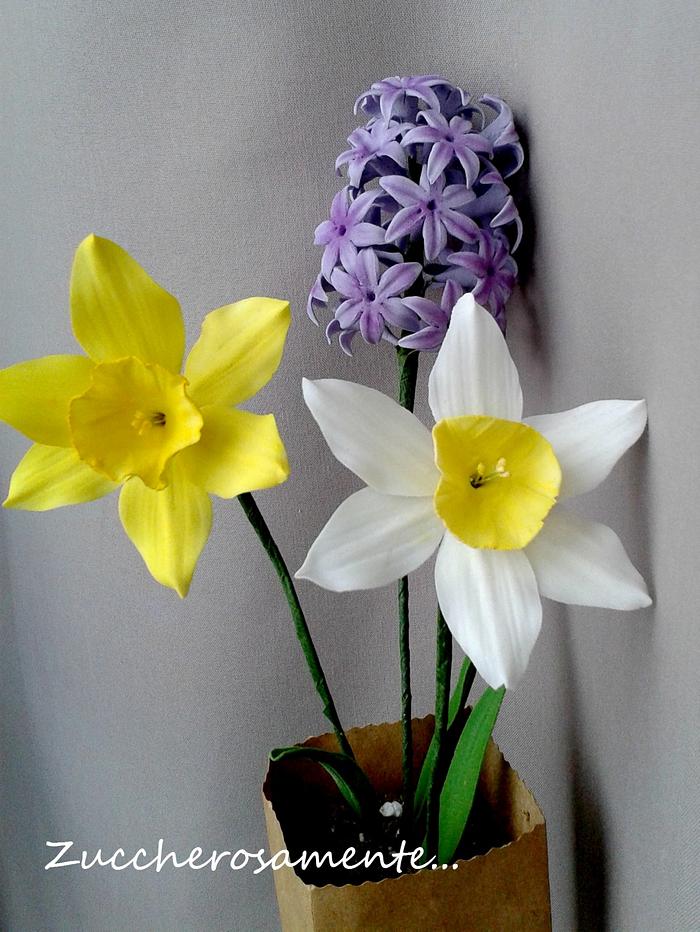 Gumpaste Hyacinth and daffodils