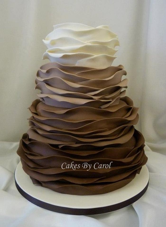 Chocolate ombre ruffle wedding cake