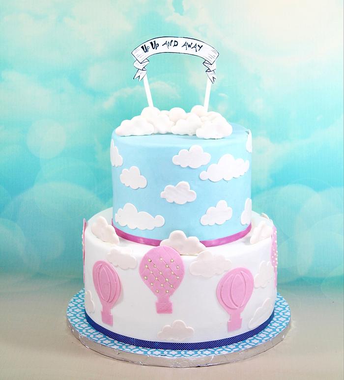 Up up and away baby shower cake