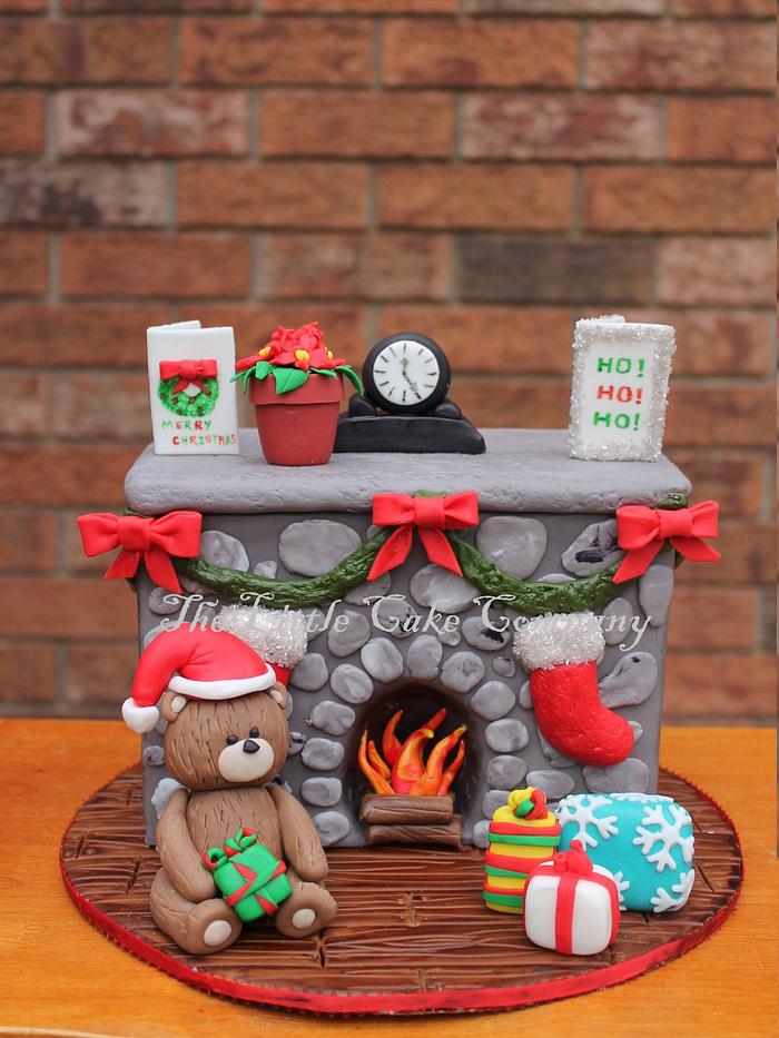 christmas fireplace cake