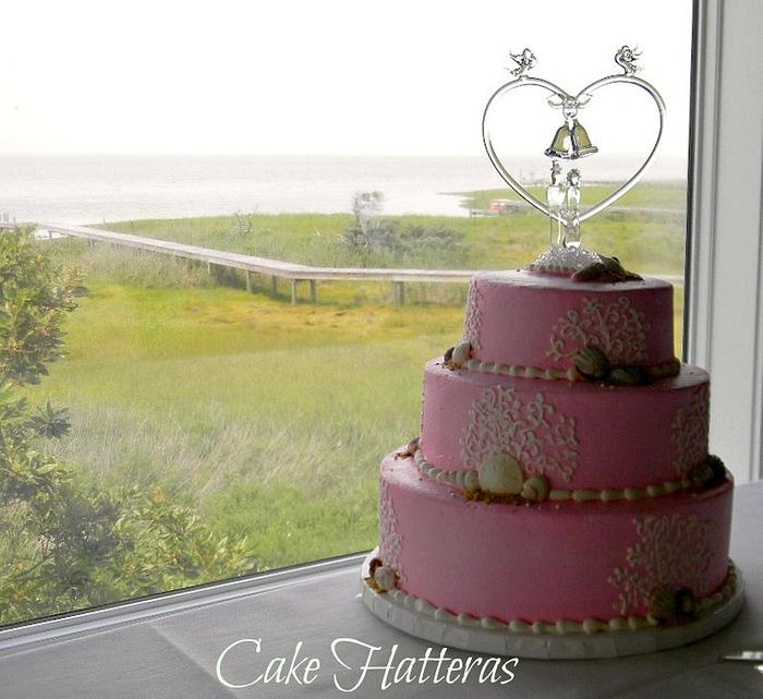 Pink Beach Wedding Cake