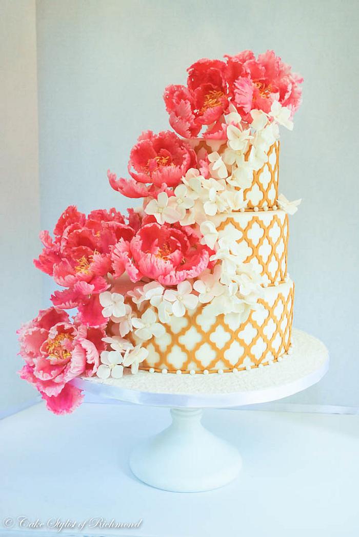 Wedding Cake Opened Peonies and Hydrangneas/Marvelous Molds