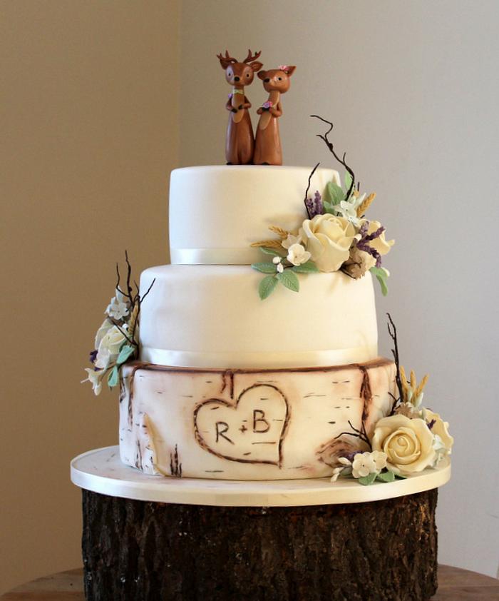 Woodland themed wedding cake