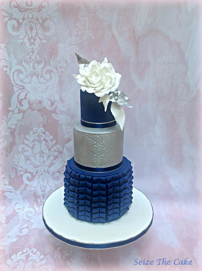 Navy Blue and Silver Wedding Cake