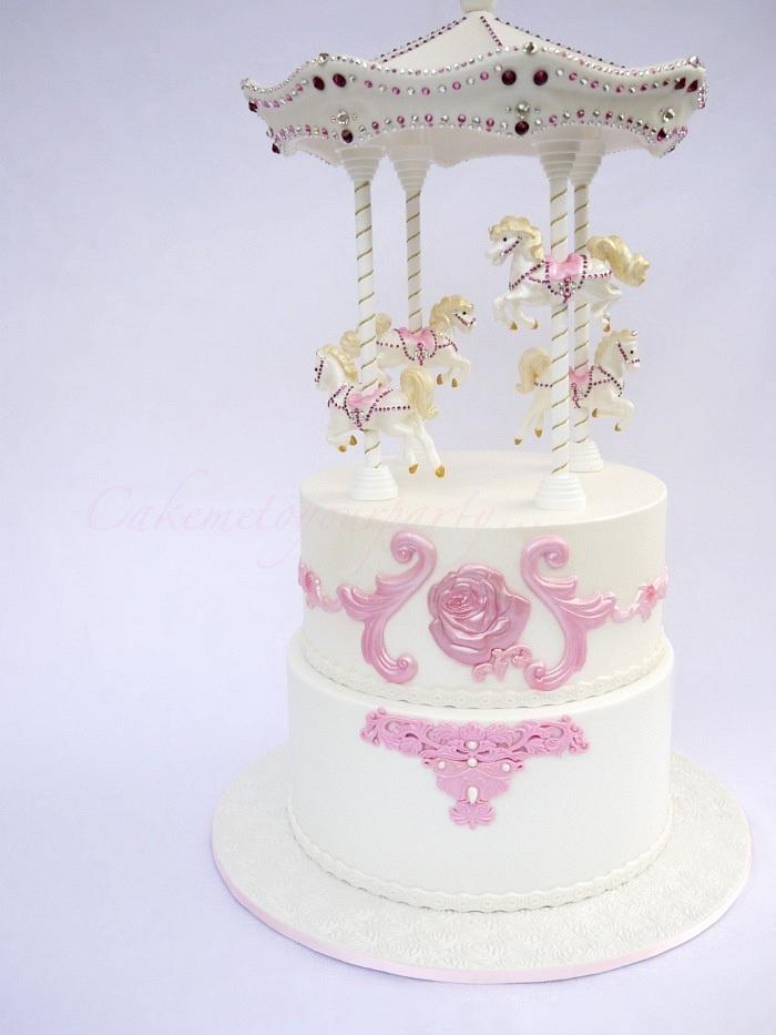 Pink Crystal Carousel Cake- 1st Birthday
