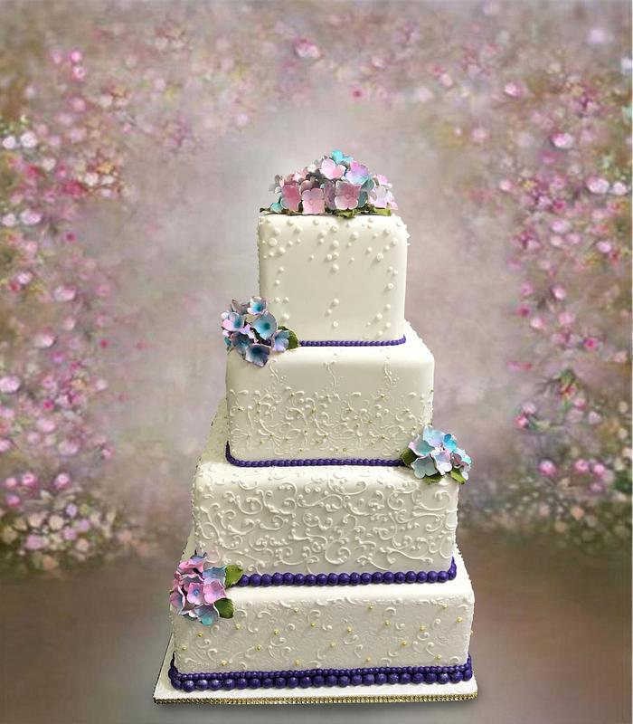 White Square Tiers with Purple Accents