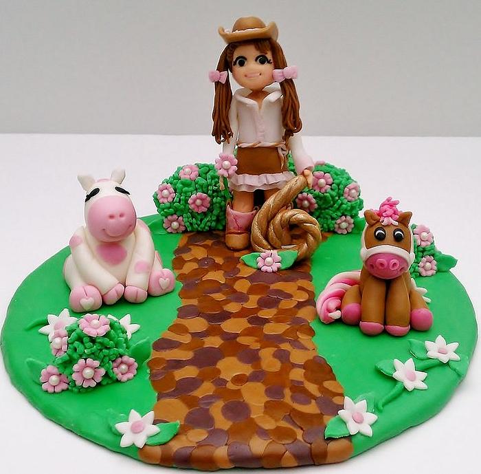 Cowgirl Theme Cake Topper