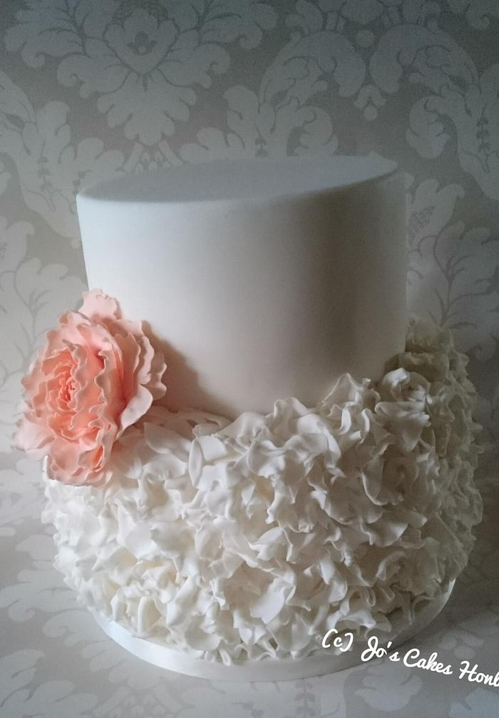 Coral Peony Sugar Ruffles Wedding Cake 