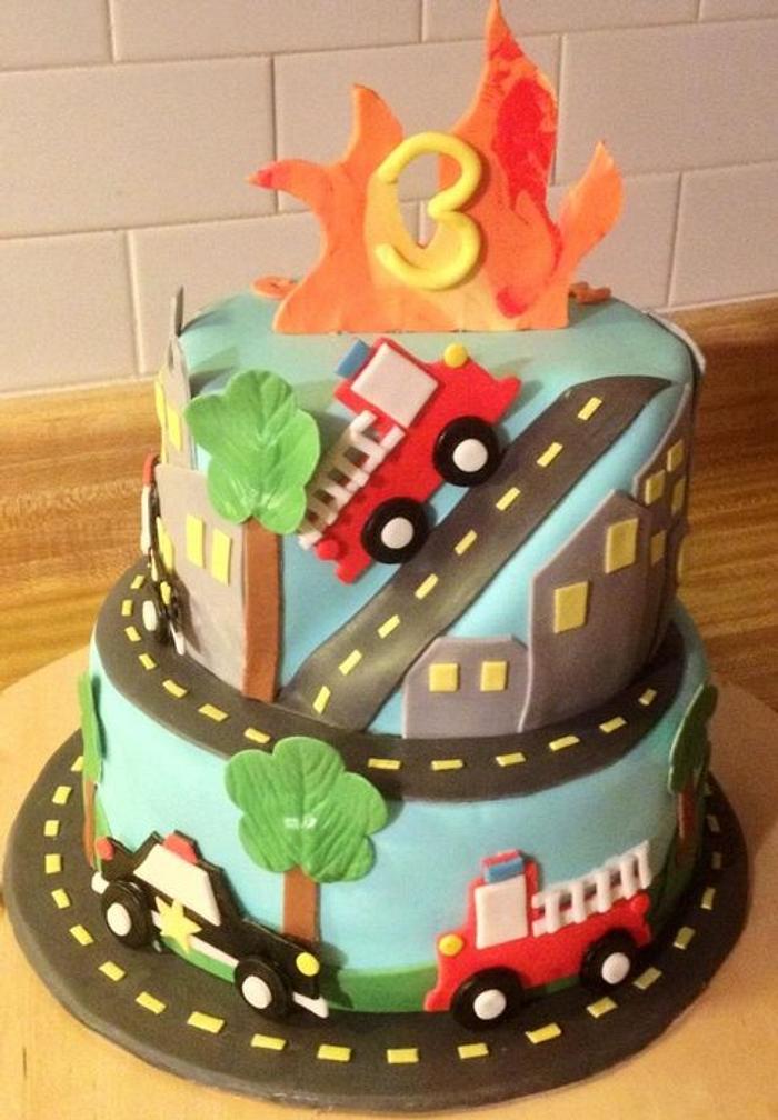 Firetruck and police car cake