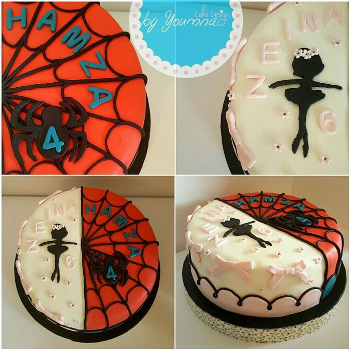 Ballerina & spiderman cake