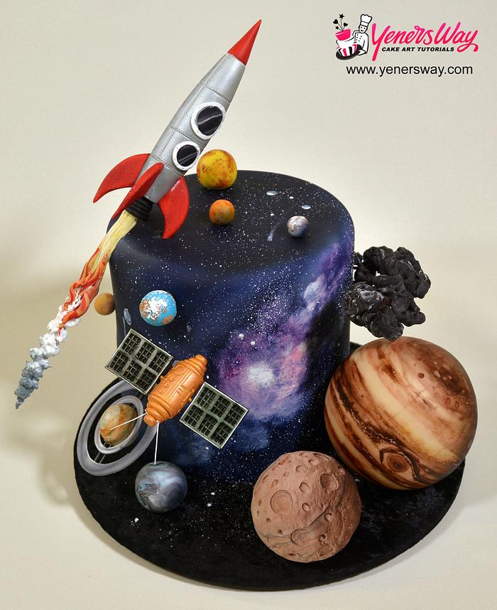 Space Themed Fondant Scenery Cake