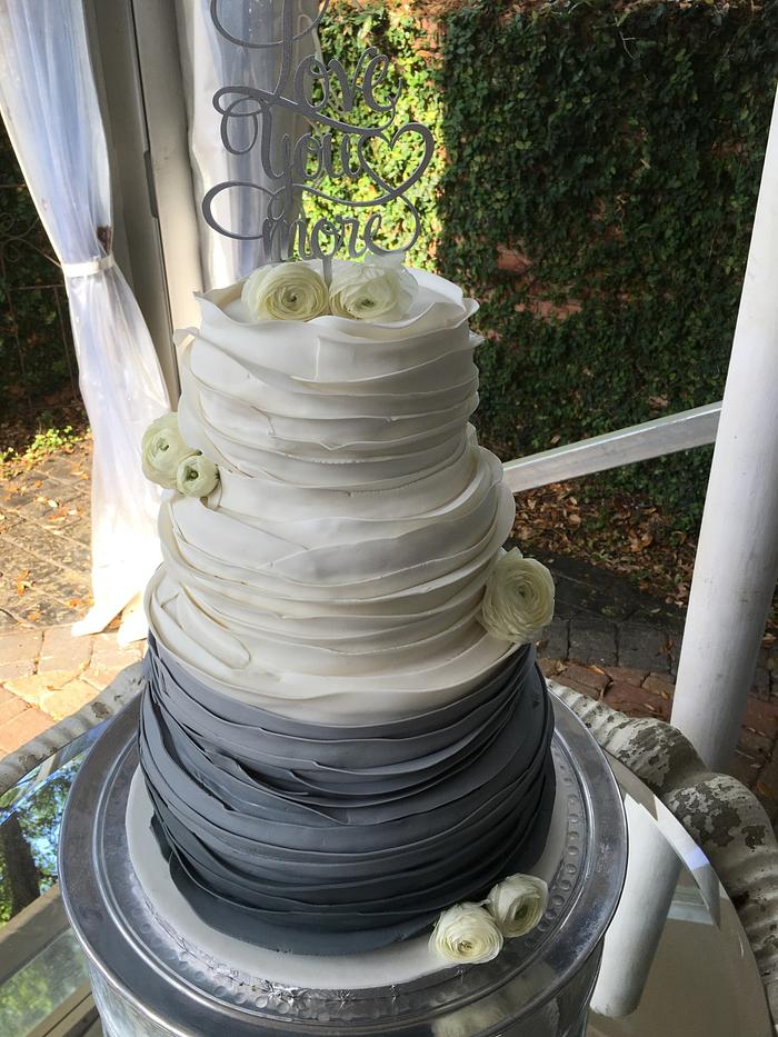 Ombre Grey Ruffle Wedding Cake