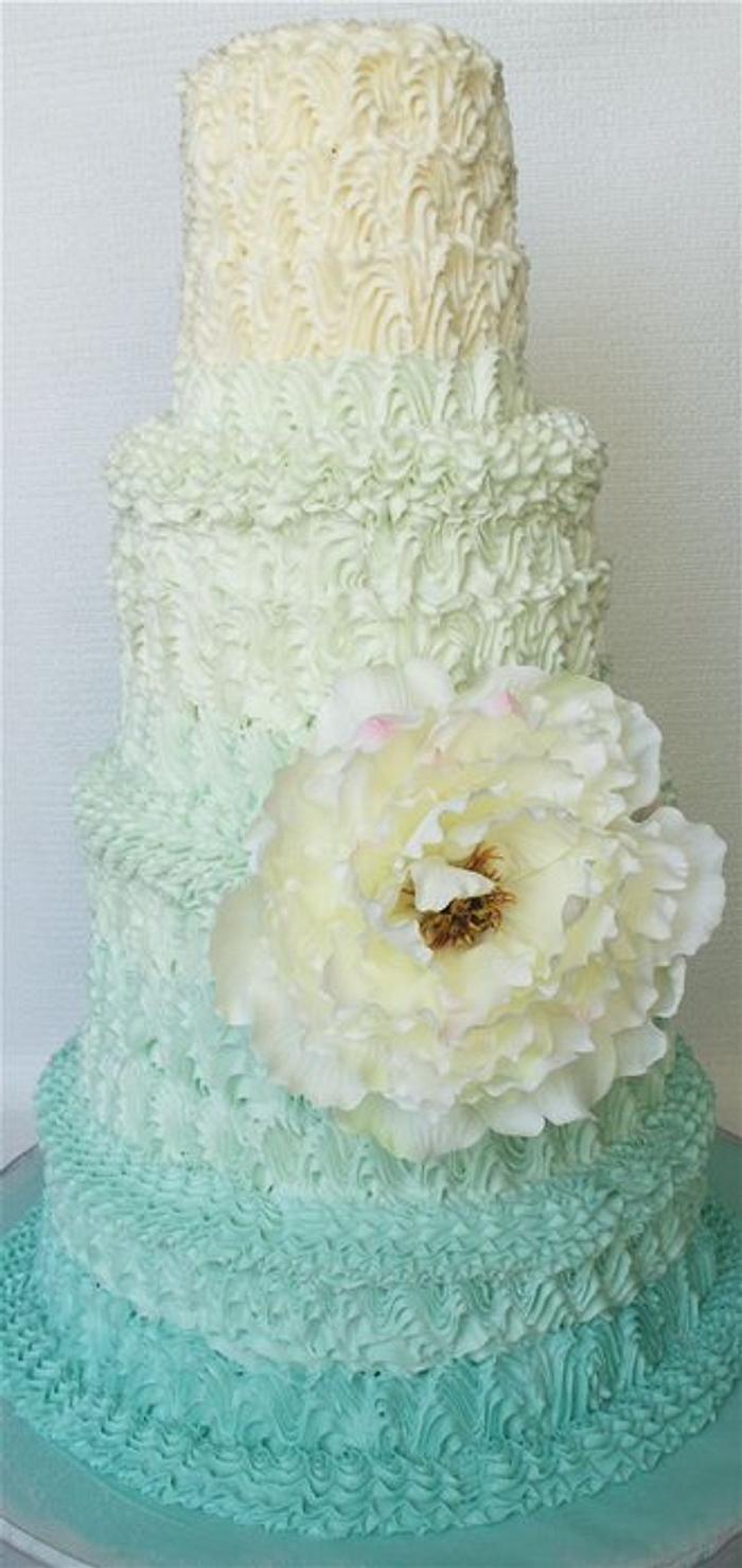 pale turquoise ombre wedding cake by Mili