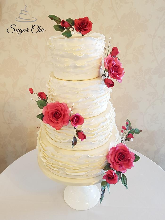 Ruffles & Roses in Raspberry Wedding Cake