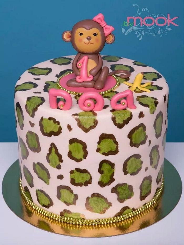 Hand painted leopard monkey cake