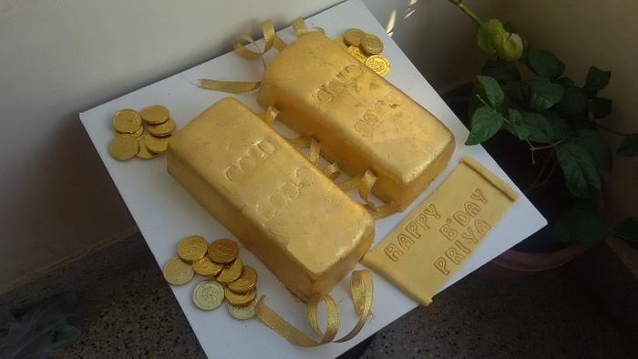 An edible gold bar cake