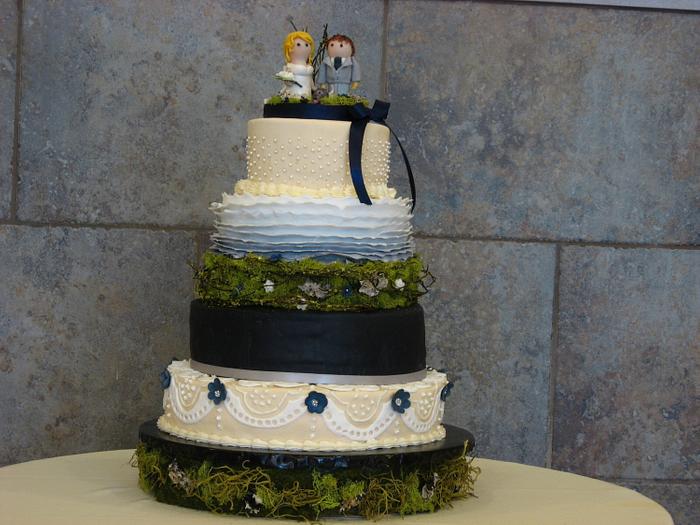 Navy And Ivory personalized Wedding Cake
