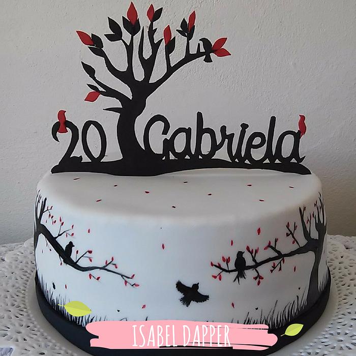 Black Silhouette Birds and trees cake