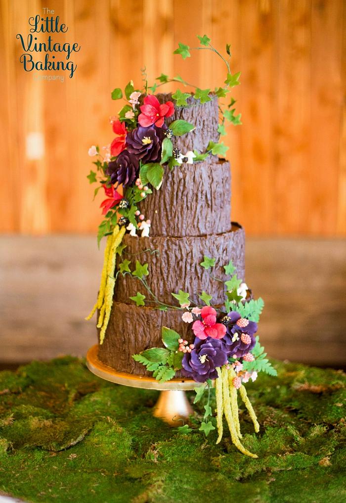 Tree Trunk Floral Cake 
