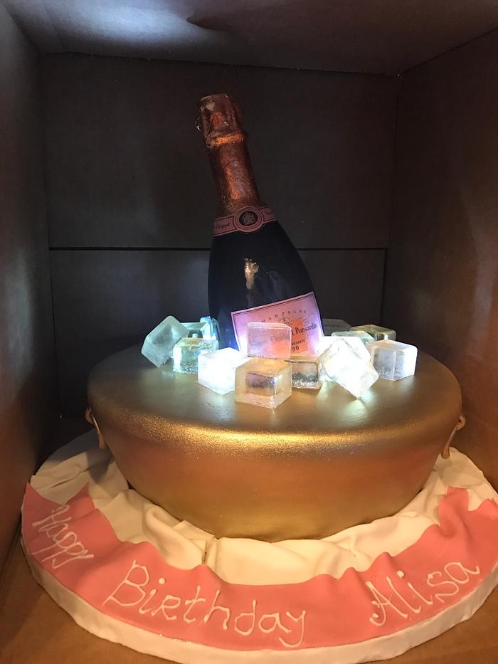 Gravity Defying Pouring Champagne Bucket Cake | rosiescakes