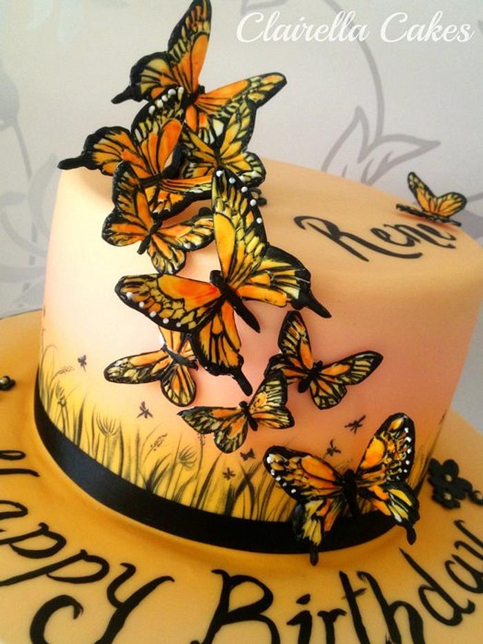 Hand Painted Sunset Butterfly Cake