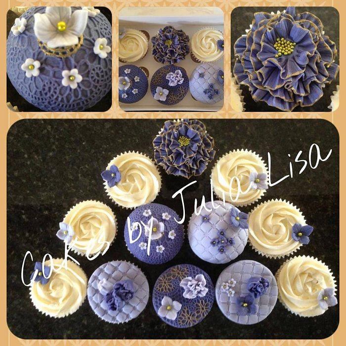 Purple, Lilac & handpainted gold cupcakes