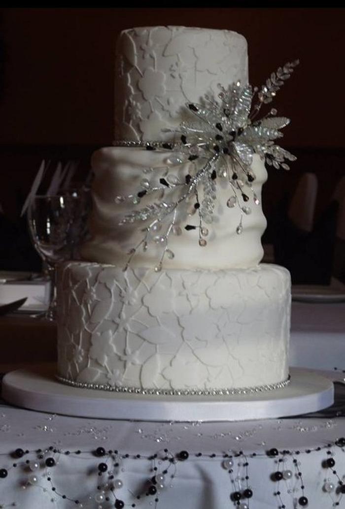 Lace overlay wedding cake